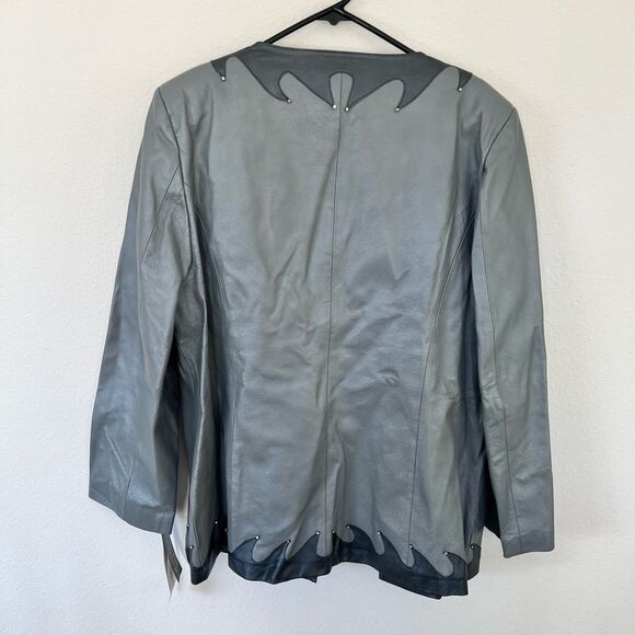 Maxene Couture New York Women’s Genuine Leather Silver Grey Jacket Size 20 NWT - Picture 3 of 12